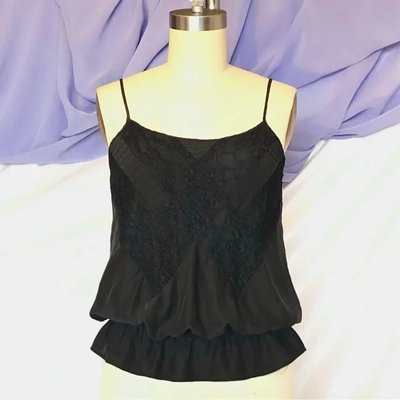 Y2K Juicy Couture Silk Lace Spaghetti Straps Top black size xsmall Like New - Picture 3 of 7